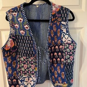 Handmade Cotton Patchwork Quilted Vest, Boho Kimono Jacket (Reversible!)